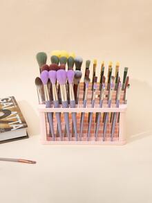 Makeup Brush Storage Rack, 1pc Plastic Makeup Organizer, Detachable Pencil Storage Holder, Rectangle Pen Display Stand, Desk Organizer For Bathroom, Vanity & Countertop, Office-Pink - Pink - View 3