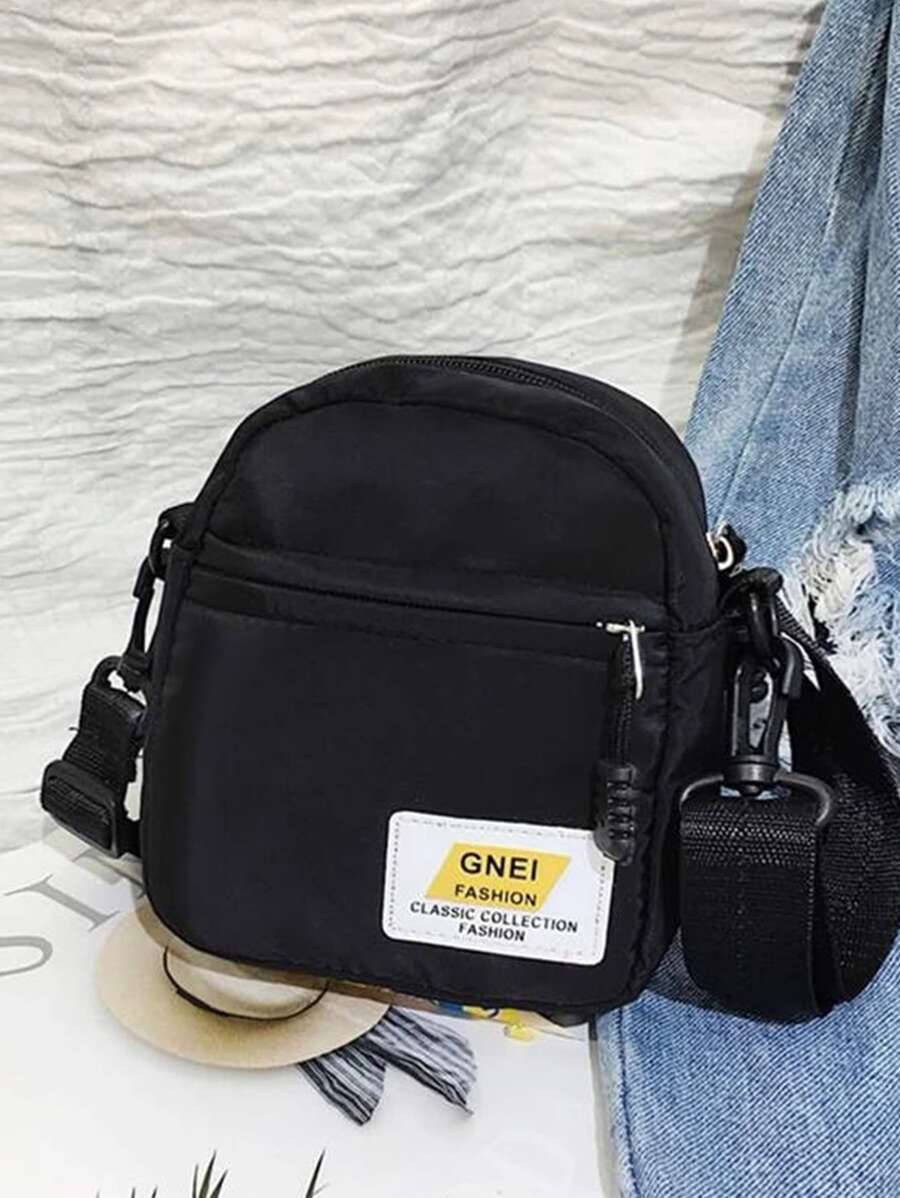Estudiantes De Secundaria Universitarios Unisex, Bolsa De Hombro Multifuncional, Bolsa Casual Para Hombres Con Diseño De Letras, Bolso Escolar Como Bolso De Mano Para Viajes, Universidad, Deportes, Trabajo. La Bolsa Cruzada De Tela De Lona Minimalista Para Llevar En La Escuela O En El Camino A Casa - Negro - Ver 1