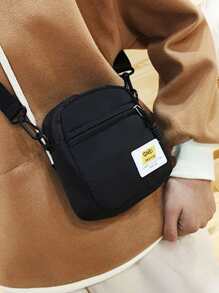 Estudiantes De Secundaria Universitarios Unisex, Bolsa De Hombro Multifuncional, Bolsa Casual Para Hombres Con Diseño De Letras, Bolso Escolar Como Bolso De Mano Para Viajes, Universidad, Deportes, Trabajo. La Bolsa Cruzada De Tela De Lona Minimalista Para Llevar En La Escuela O En El Camino A Casa - Negro - Ver 2