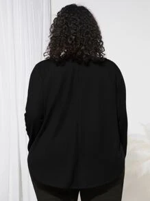 SHEIN CURVE+ Plus Waffle Knit Curved Hem Tee - Black - View 2