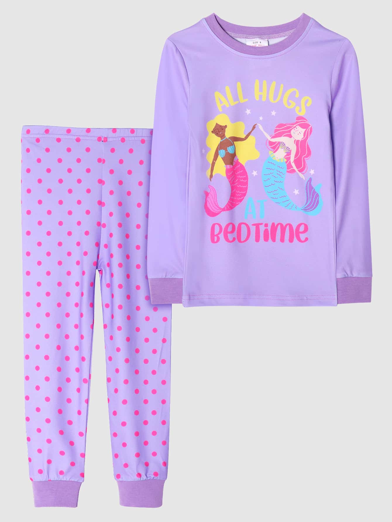 Girls Cartoon & Slogan Graphic Snug Fit PJ Set - Lilac Purple - View 1