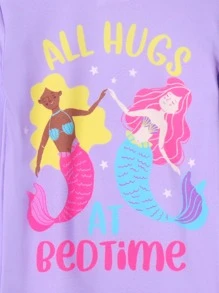 Girls Cartoon & Slogan Graphic Snug Fit PJ Set - Lilac Purple - View 3