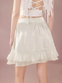 ROMWE Váy nữ Viên lá sen phân lớp màu trơn Giải trí - Màu be - Xem 9