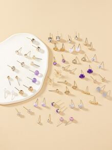 30pairs Rhinestone & Flower Decor Stud Earrings - Multicolor - View 2