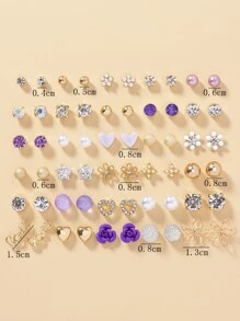 30pairs Rhinestone & Flower Decor Stud Earrings - Multicolor - View 4