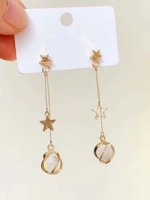 星形裝飾耳墜 - 金黃色 - 查看 3