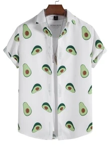 Manfinity Homme Áo sơ mi Nam Nút phía trước Tất cả trên in Rau quả Boho - trắng - Xem 1