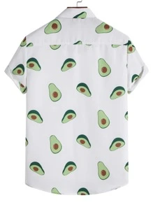 Manfinity Homme Áo sơ mi Nam Nút phía trước Tất cả trên in Rau quả Boho - trắng - Xem 2