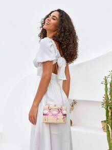 Mini Sequin & Rhinestone Decor Flamingo Embroidered Box Bag - Multicolor - View 3