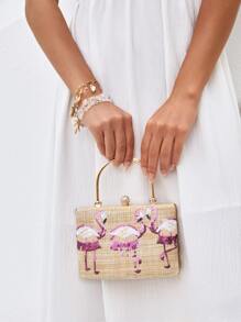 Mini Sequin & Rhinestone Decor Flamingo Embroidered Box Bag - Multicolor - View 5