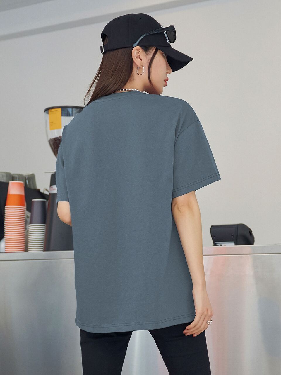 Airplane Embroidery Drop Shoulder Tee