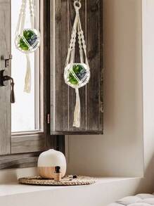 1pc Woven Plant Hanger - Beige - View 1