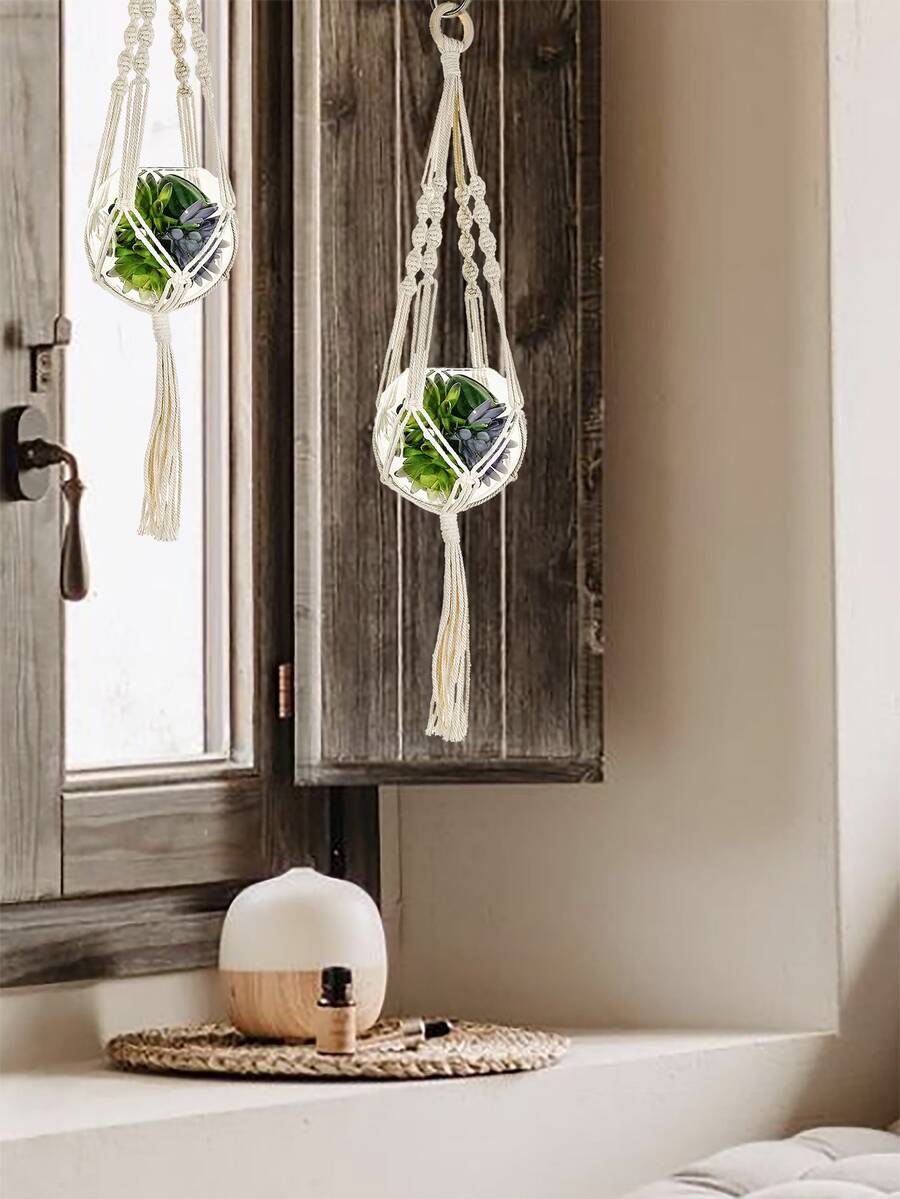 1pc Woven Plant Hanger - Beige - View 1