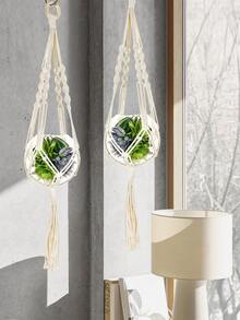 1pc Woven Plant Hanger - Beige - View 4
