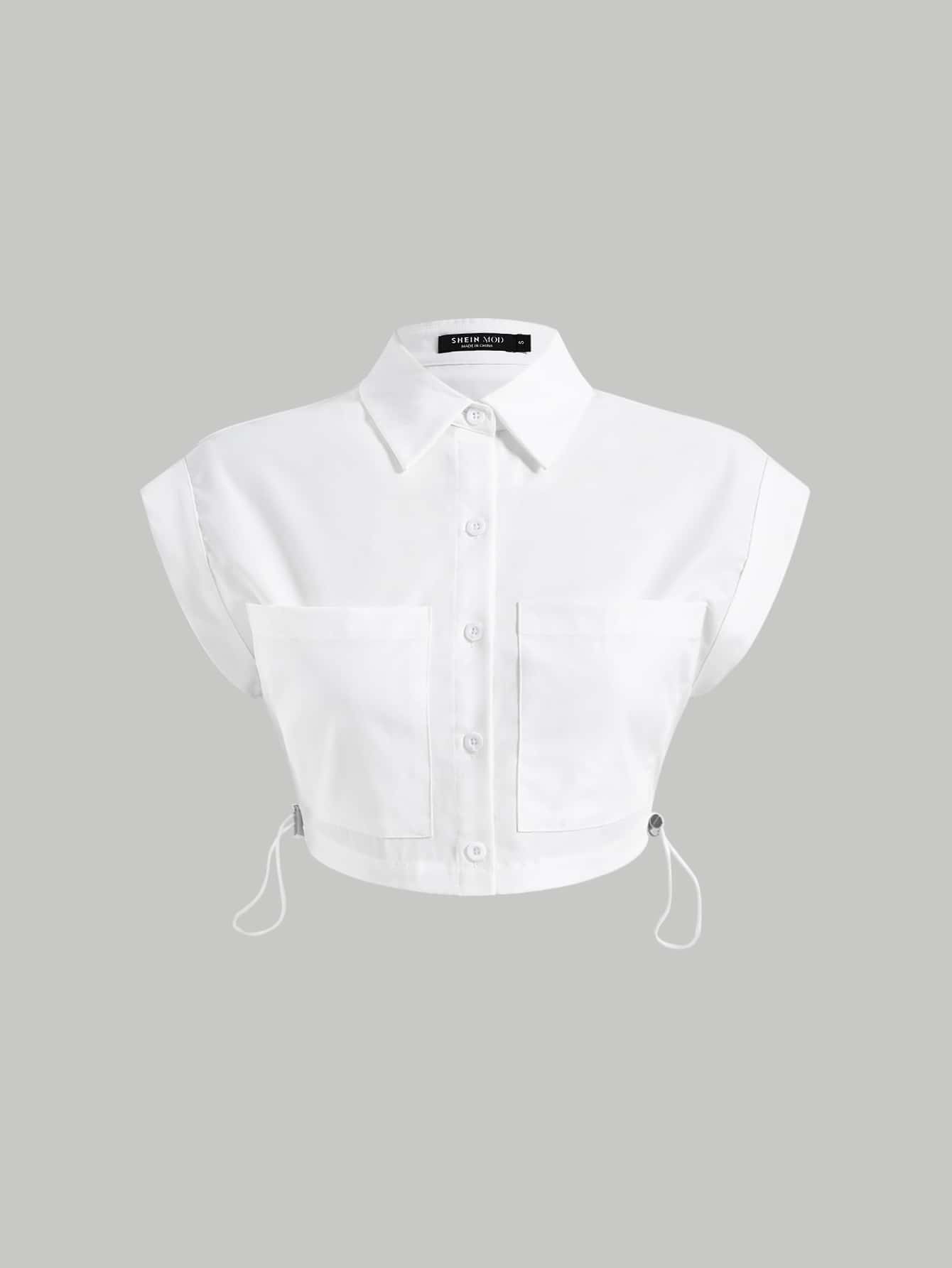 SHEIN MOD 雙口袋蝙蝠袖白色夏季短袖上衣 - 白色 - 查看 1