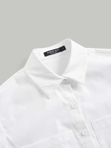 SHEIN MOD 雙口袋蝙蝠袖白色夏季短袖上衣 - 白色 - 查看 5