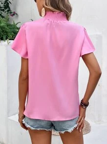 SHEIN VCAY Mock Neck Butterfly Sleeve Blouse - Pink - View 2