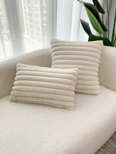 1pc Striped Faux Rabbit Fur Pillowcase Or Lumbar Pillowcase, Pillow Core Not Included