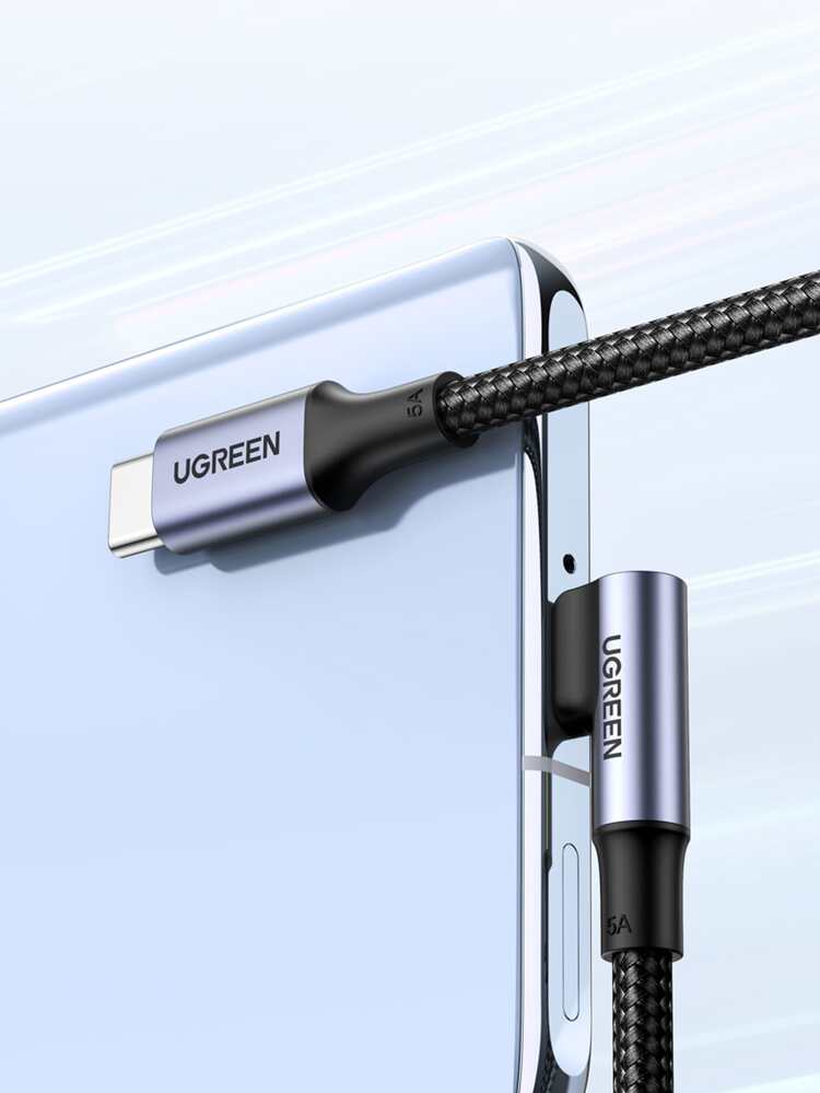 UGREEN 100W PD Type C Cord Fast Charing Compatible With Samsung S24 S23 S22 S21 15 Pro Max 90 Degree Compatible With IPhone 16, 16 Pro Max, 15, 15 Plus, 15 Pro, 15 Pro Max,Compatible With Xiaomi, Compatible With OnePlus 90 Degree Right Angle, Cable Nan Fast Charging