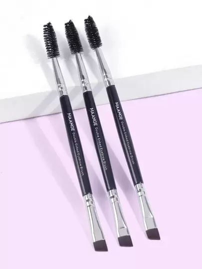  MAANGE 3pcs Professional Double-Ended Eyebrow Brush Set, Makeup Tools With Soft Fiber For Easy Carrying, Brush For Travel, Eyebrow Brush, Eyeshadow Brush, Brush