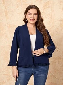 EMERY ROSE 大碼褶邊開門襟夾克 - 藏蓝色 - 查看 5