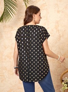 EMERY ROSE Áo sơ mi Plus Size Chấm bi Giải trí - màu đen - Xem 2