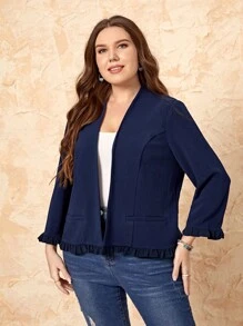 EMERY ROSE 大碼褶邊開門襟夾克 - 藏蓝色 - 查看 3