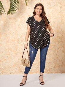 EMERY ROSE Áo sơ mi Plus Size Chấm bi Giải trí - màu đen - Xem 3