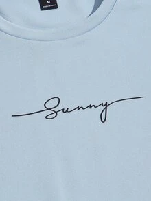 Manfinity Men Letter Graphic Tee & Drawstring Waist Shorts - Baby Blue - View 3