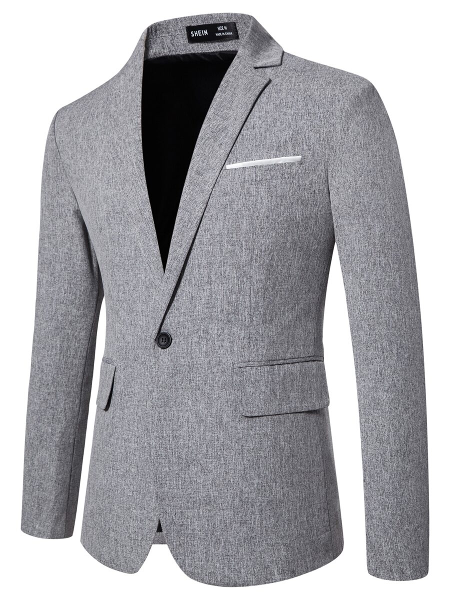 Manfinity Mode Men Single Button Flap Detail Blazer - Grey - View 1