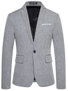 Manfinity Mode Men Single Button Flap Detail Blazer - Grey - View 3