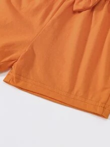 Bộ đồ Em bé Bất đối xứng Quần paper-bag Nơ Bướm màu trơn - Màu Cam cháy - Xem 6