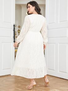 Mulvari Plus V Neck Lantern Sleeve Dress - Apricot - View 2