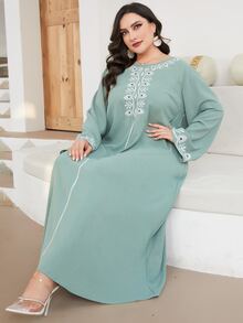 Al Najma Plus Embroidery Detail Bell Sleeve Tunic Dress - Mint Green - View 6