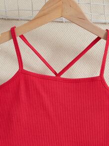 SHEIN 女孩條紋針織吊帶上衣和印花荷葉邊腰帶半身裙