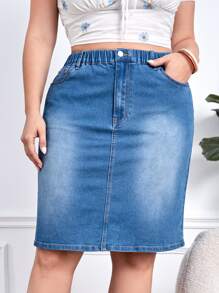 EMERY ROSE Plus High Waist Slant Pocket Denim Skirt