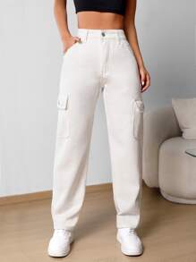 Flap Pocket Cargo Jeans - White - View 3