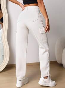Flap Pocket Cargo Jeans - White - View 2