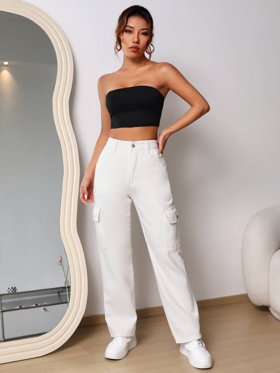 Flap Pocket Cargo Jeans - White - View 1