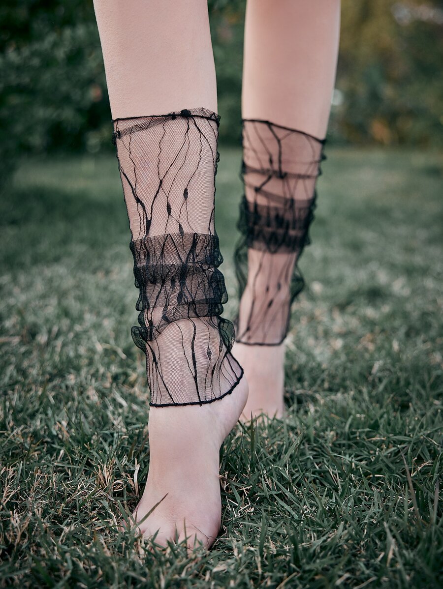 ROMWE Goth Jacquard Leg Warmers - Black - View 1