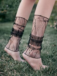 ROMWE Goth Jacquard Leg Warmers - Black - View 4