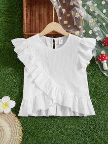 SHEIN Chicas Blusa de manga mariposa ribete con fruncido - Blanco - Ver 1