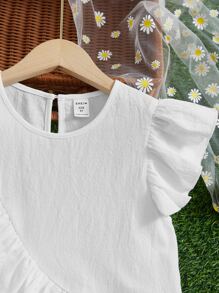 SHEIN Chicas Blusa de manga mariposa ribete con fruncido - Blanco - Ver 3