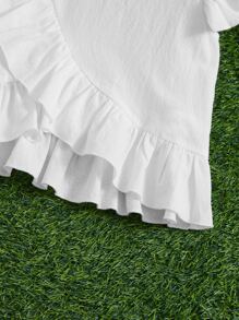 SHEIN Chicas Blusa de manga mariposa ribete con fruncido - Blanco - Ver 4