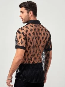 Manfinity Fever City Men Butterfly Print Sheer Shirt - Black - View 2