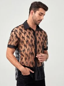 Manfinity Fever City Men Butterfly Print Sheer Shirt - Black - View 4