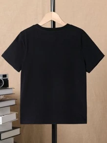 SHEIN Tween Boy Round Neck Colorblock Letter Print Casual T-Shirt, Spring/Summer