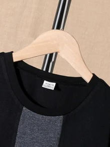SHEIN Tween Boy Round Neck Colorblock Letter Print Casual T-Shirt, Spring/Summer