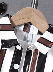 Boys Vertical Striped Shirt & Shorts Without Tee - Multicolor - View 3