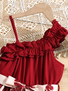 Sparklyn Tween Girl Floral Print Ruffle Asymmetrical Neck Dress